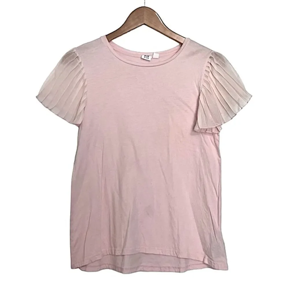 🌴 Gap Kids Feminine Pleated Short Sleeve Top Girls XXL Pale Pink